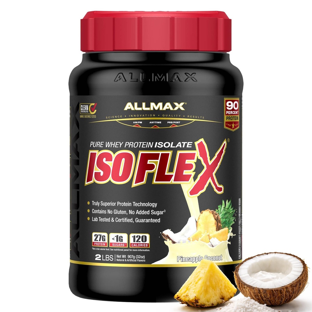 ISOFLEX διατροφής ALLMAX Whey Protein Isolate, Pineapple Coconut - 2 lb - 27 γραμμάρια πρωτεΐνης ανά Scoop - Zero Fat & Sugar - 99% Χωρίς λακτόζη - Χωρίς γλουτένη & χωρίς σόγια - Κατά προσέγγιση 30 Σερβίρεις