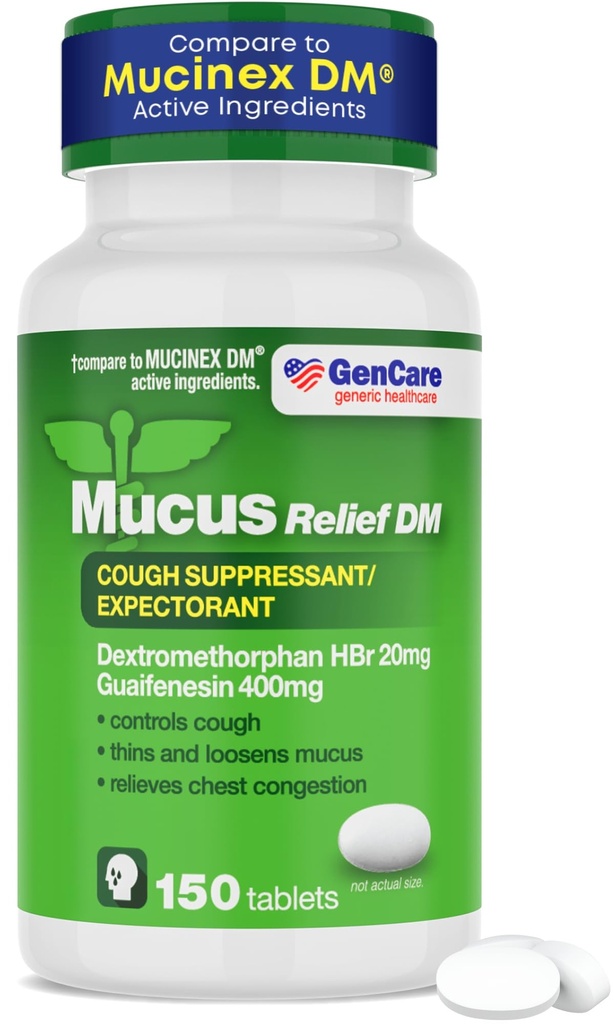 GenCare - Mucus Relief DM (150 Count Value Bottle) Dextromethorphan HBr 20mg Guaifenesin 400mg 
