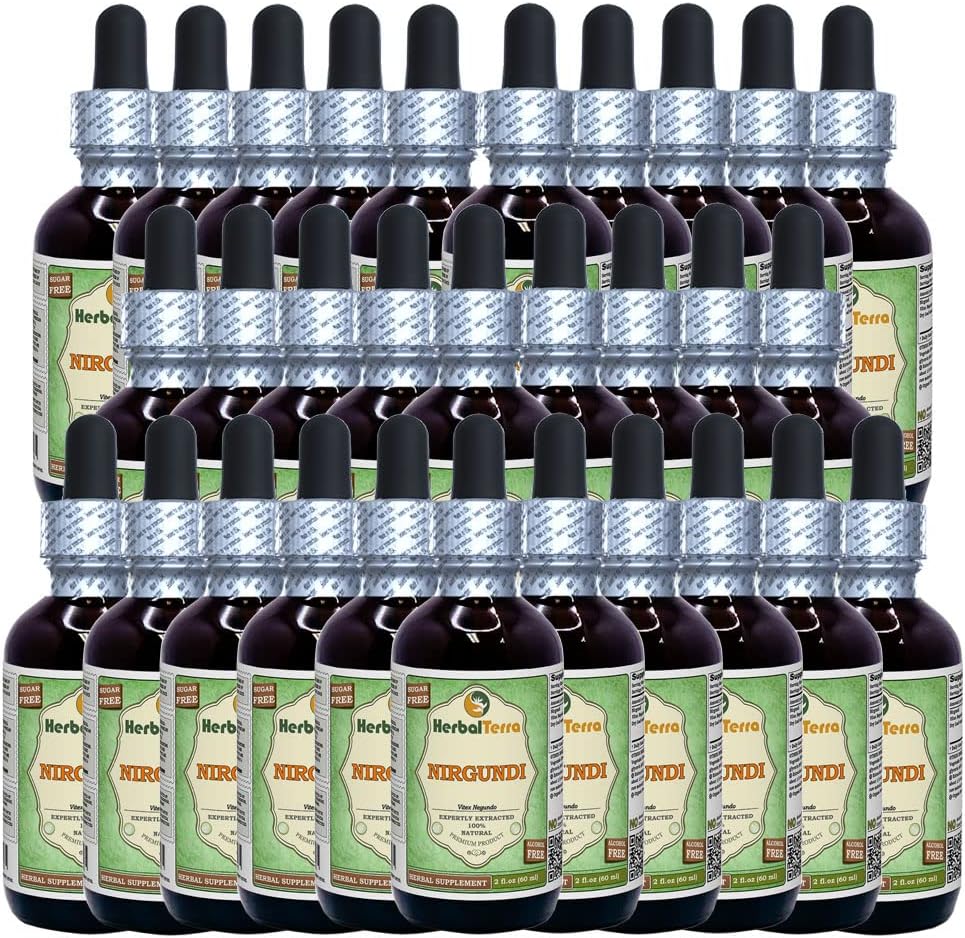 Nirgundi (Vitex Negundo) Dried Leaf Alcohol-Free Liquid Extract (Brand Name: HerbalTerra, Proudly Made in USA) 30x2 oz