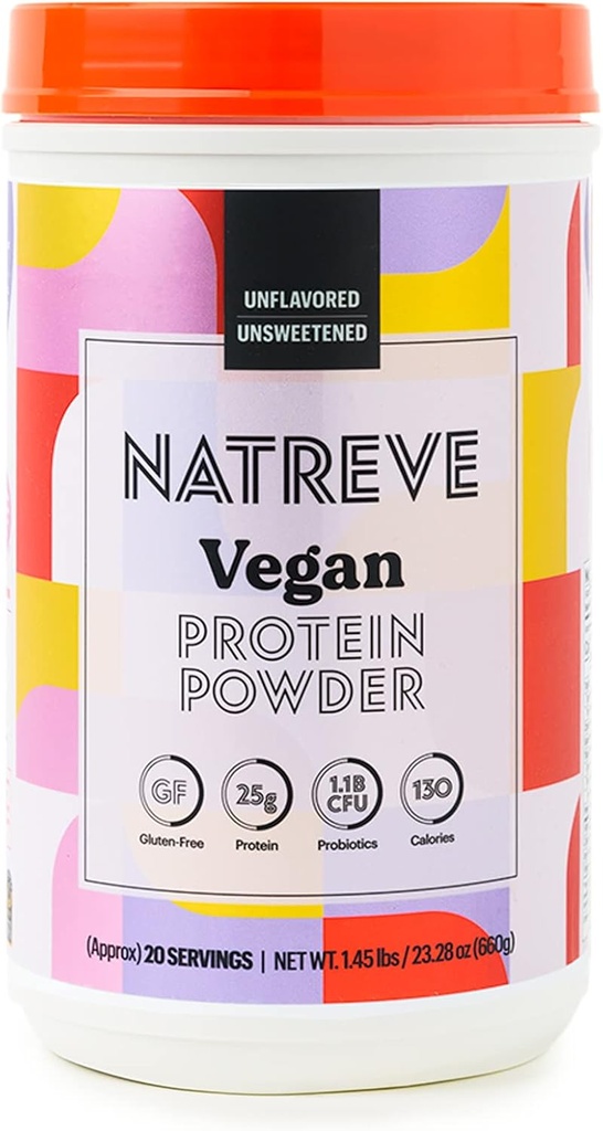 Natreve Vegan Protein Powder - 25g Πρωτεϊνική Σκόνη με Προβιοτικά και Αμινοξέα - Χωρίς γλουτένη & χωρίς γεύση, 20 Σερβιέτες