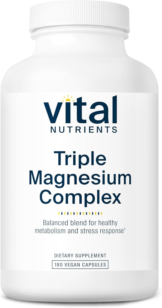Vital Nutrients Triple Magnesium Complex Supplement | Vegan Magnesium Glycinate, Malate & Oxide 250mg | Easily Absorbed Magnesium Supplement for Stress, Muscle, Heart, Bone Support | 180 Capsules