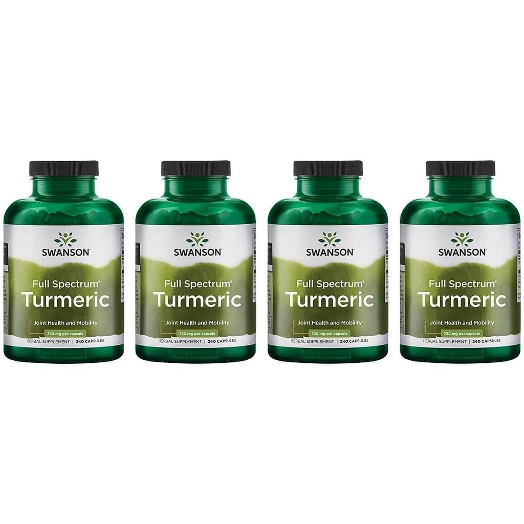 Swanson Full Spectrum Turmeric Curcumin Joint, Liver, and Digestive Support Supplement for Active Adults - Non-GMO, Gluten-Free (240 Vegan Capsules, 4 Pack)