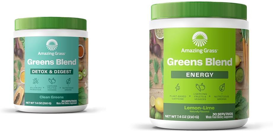 Amazing Grass Greens Blend Detox & Digest: Smoothie Mix, Καθαρίστε με Super Greens Powder & Green Superfood Energy: Smoothie Mix, Super Greens Powder & Plant Based Caffeine