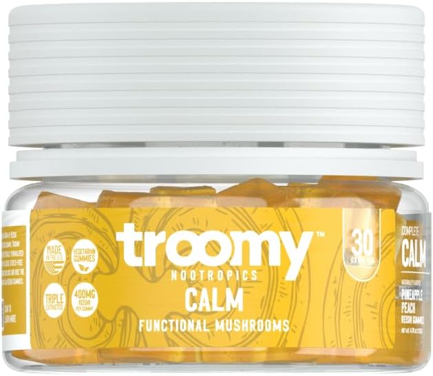 Troomy Reishi Calm Gummies Φυσικό ανανάς Ροδάκινο Γεύση, χωρίς ζελατίνη, χωρίς γλουτένη και χορτοφάγους - 30 κόμης