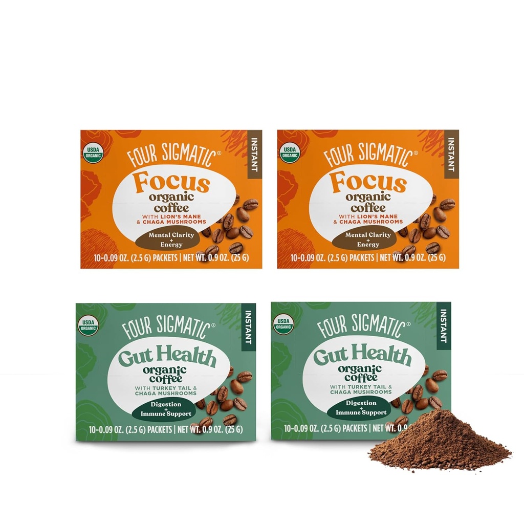 Τέσσερις Sigmatic Mushroom Coffee Mix πακέτο των 4 - Mane και Chaga & Cordyceps και Chaga - 10 πακέτα ανά κουτί