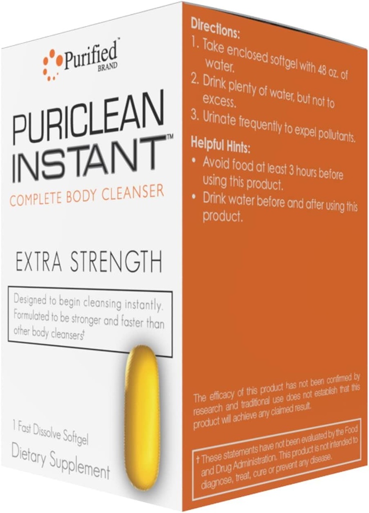 Wellgenix Puriclean Instant Complete Body Cleanser, 1 Fast Active Softgel, Premium Extra Strength Herbal Cleanse Detox, One Hour Detox Support Supplement