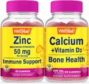 WellYeah Ψευδάργυρος + Ασβέστιο + Βιταμίνη D3, Gummies Bundle - Μεγάλη γεύση, συμπλήρωμα βιταμινών, χωρίς γλουτένη, GMO δωρεάν, Μασώμενα Gummy