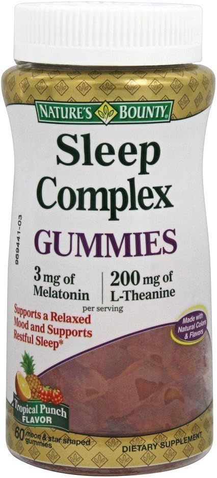 Nature's Bounty Sleep Complex Gummies 60ct, 3 millgrams Melatonin, 200 milligrams L-Theanine Gummies (2 Pack)