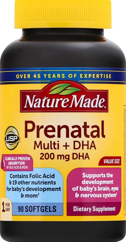 Προγεννητική βιταμίνη + DHA Softgel με φολικό οξύ, ιώδιο και ψευδάργυρο, 90 κόμης
