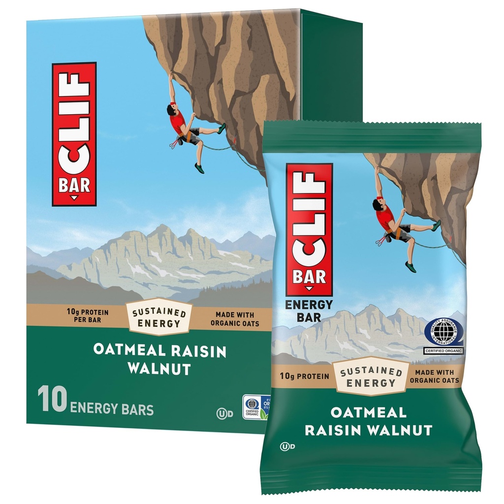 CLIF BAR - Energy Protein Bars - Oatmeal Raisin Walnut - Made with Organic Oats - Energy Bars - Non-GMO - (10 Pack)