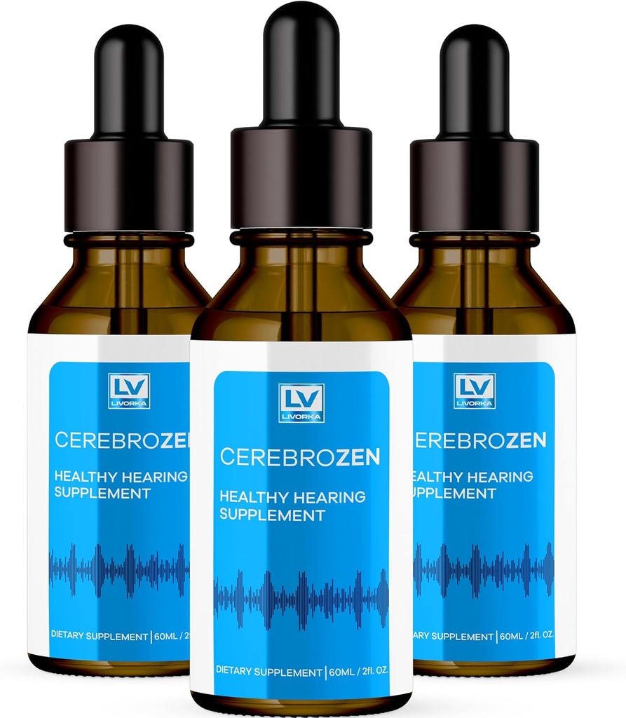 3 Pack - Cerebrozen Ear Drops - Cerebrozen, Cerebrozen 24, Cerebrozen 360 Υποστήριξη ακοής, Cerebrozen Drops, Cerebrozen Liquid, Cerebrozen Drops για Αυτιά, 3 μπουκάλια για 3 μήνες