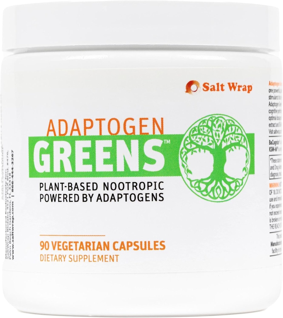ΑλάτιWrap Προσαρμοσμένη Πράσινοι - Mind-Body Resilience Formula - Χωρίς καφεΐνη Nootropic για το άγχος, εστίαση και Γνωστική Απόδοση - 90 Κάψουλες