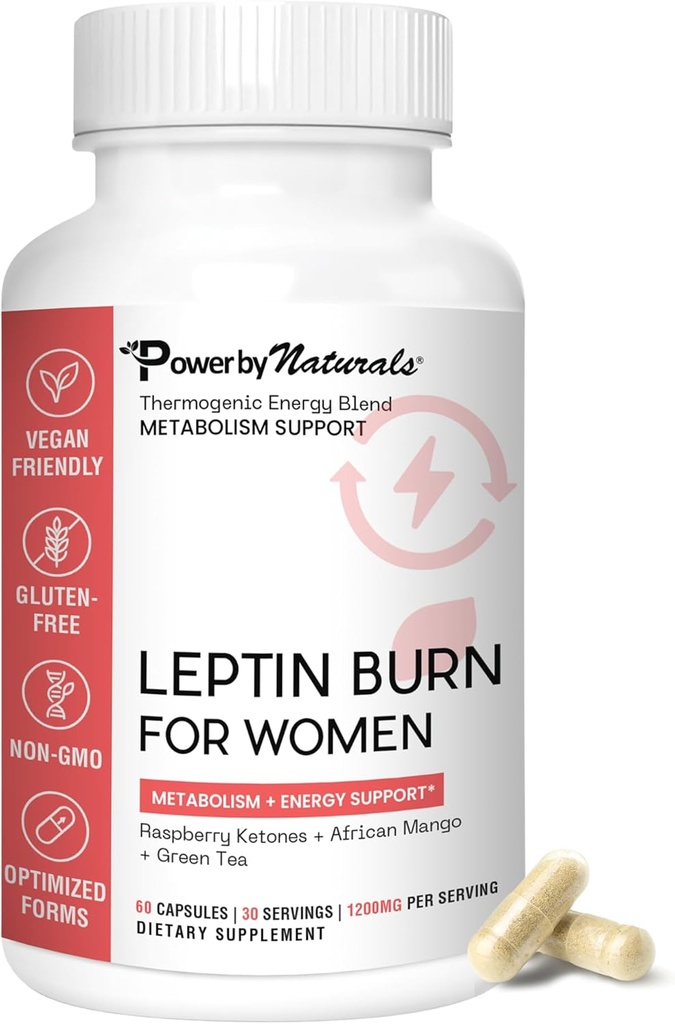 Power By Naturals Leptin Supplements for Weight Loss for Women – Weightloss Supplements Women with African Mango, Green Tea & Apple Cider Vinegar – 60 Capsules