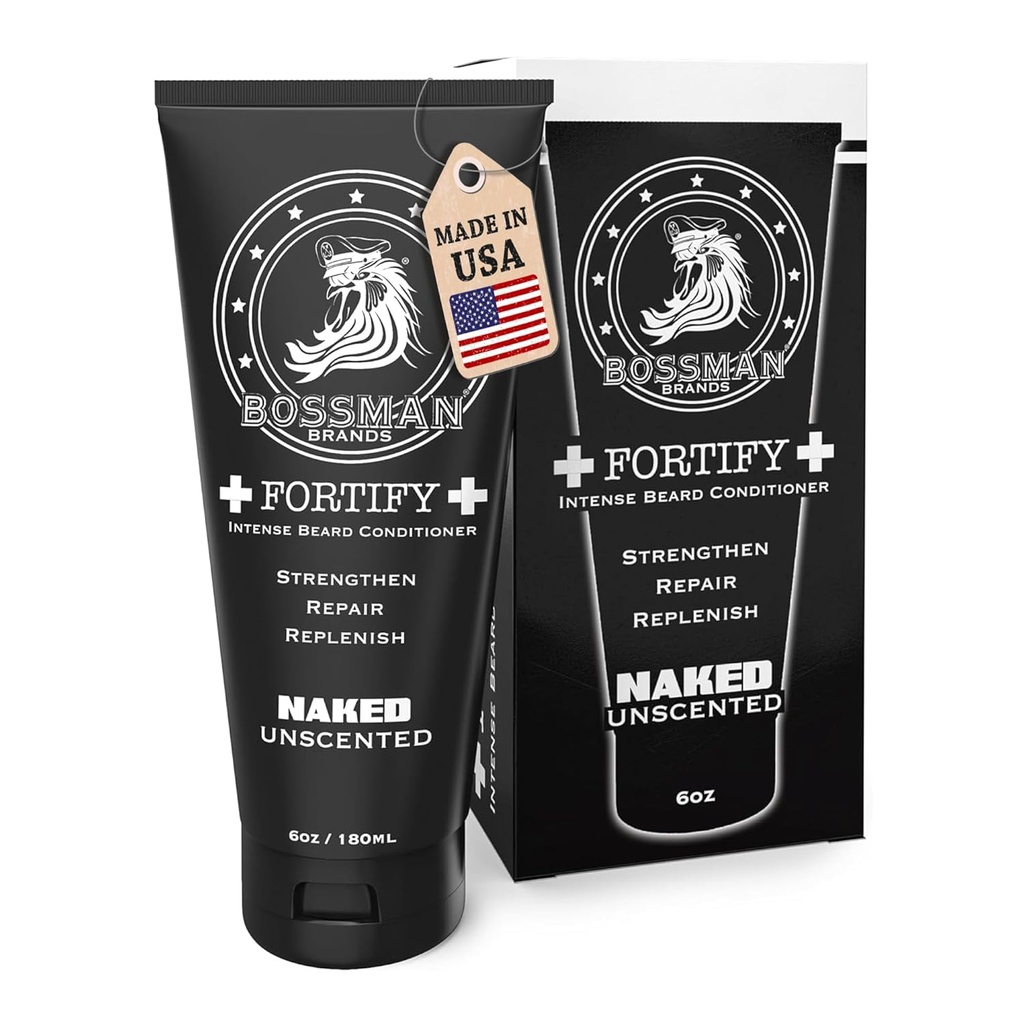 Bossman Fortify Έντονη Beard Conditioner για τους άνδρες (γυμνός - Αρωματισμένος) – Ενυδατώνει, αναπληρώνει & προστατεύει με φυσικά συστατικά – Thicker Formula, Made in USA