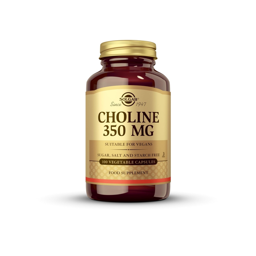 Solgar Choline 350 mg - 100 κάψουλες λαχανικών, Συσκευασία των 2 - Μη ΓΤΟ, Vegan, Kosher - 200 Σύνολο Υπηρεσιών