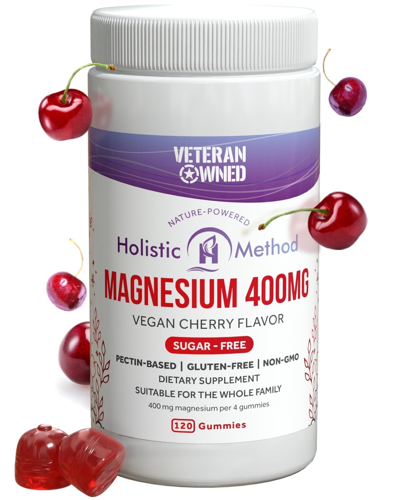 Magnesium Citrate Gummies - Χωρίς ζάχαρη, Vegan και μη-GMO για καλύτερο ύπνο και χαλάρωση - Χωρίς Αλκοόλ - Συμπλήρωμα μαγνησίου για ενήλικες, εφήβους και παιδιά - Cherry - 120 Chews
