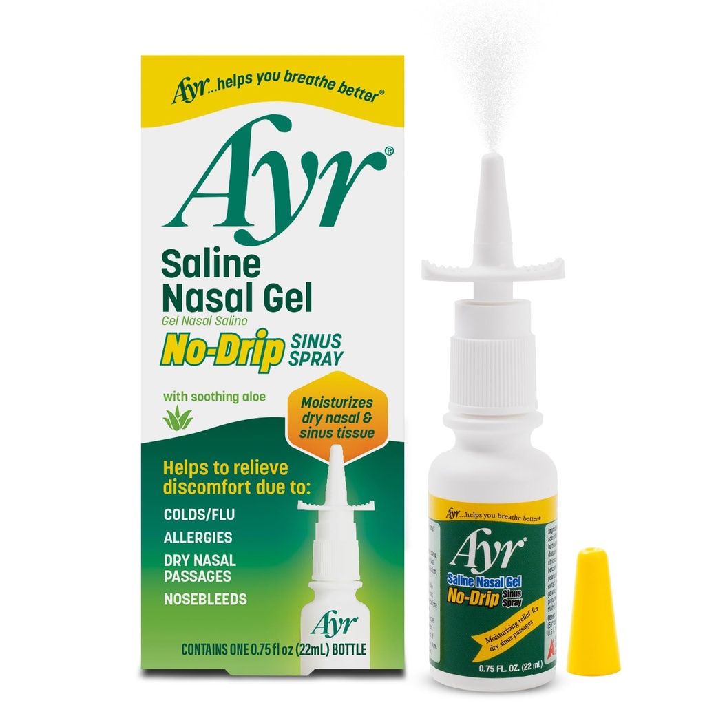 Ayr Saline Nasal Gel No-drip Sinus Spray Με Καταπραϋντικό Aloe Vera, 0.75 Fl Oz Spray Bottle, (πακέτο του 1)