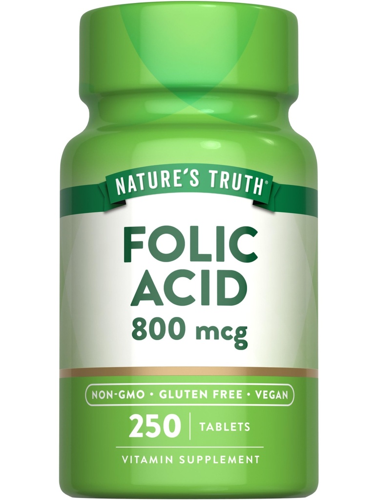 Nature's Truth Folic Acid | 800 mcg | 250 Tablets | Vegan, Non-GMO & Gluten Free Supplement