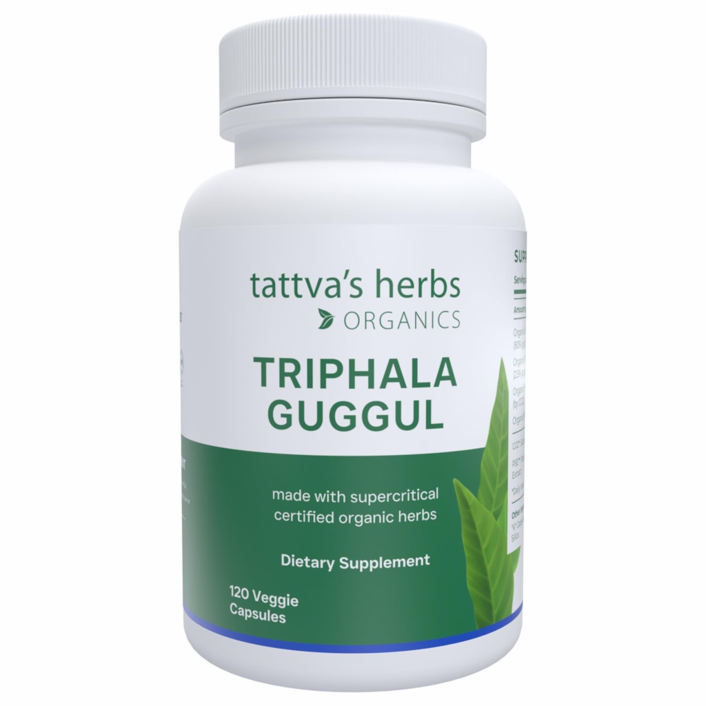 Tattva's Herbs Triphala Guggul Herbal Supplement, Ayurveda Herbal Supplements, Digestive Health and Support, Βιολογικές κάψουλες Triphala, 120 Count, 25 Χρόνια Premium Service