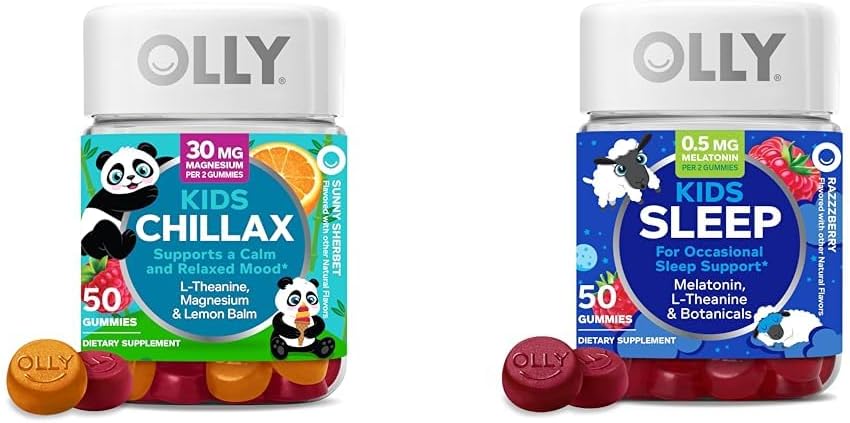 OLLY παιδιά chillax Gummies L-Theanine μαγνήσιο λεμόνι βάλσαμο 50 κόμης & ύπνος gummies 0.5mg μελατονίνη L θεανίνη χαμομήλι λεμόνι balm 50 κόμης
