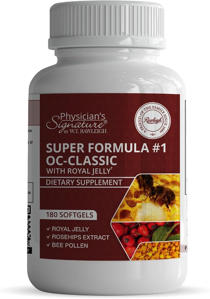 Rawleigh Super Formula No.1 OC-Classic: 180 Softgels με Royal Jelly & Bee Pollen Σε συνδυασμό με Rosehips, Alpha λιποϊκό οξύ, & βιταμίνη B12, μη ΓΤΟ συμπλήρωμα για την υγεία της καρδιάς & ανοσοποιητική υποστήριξη