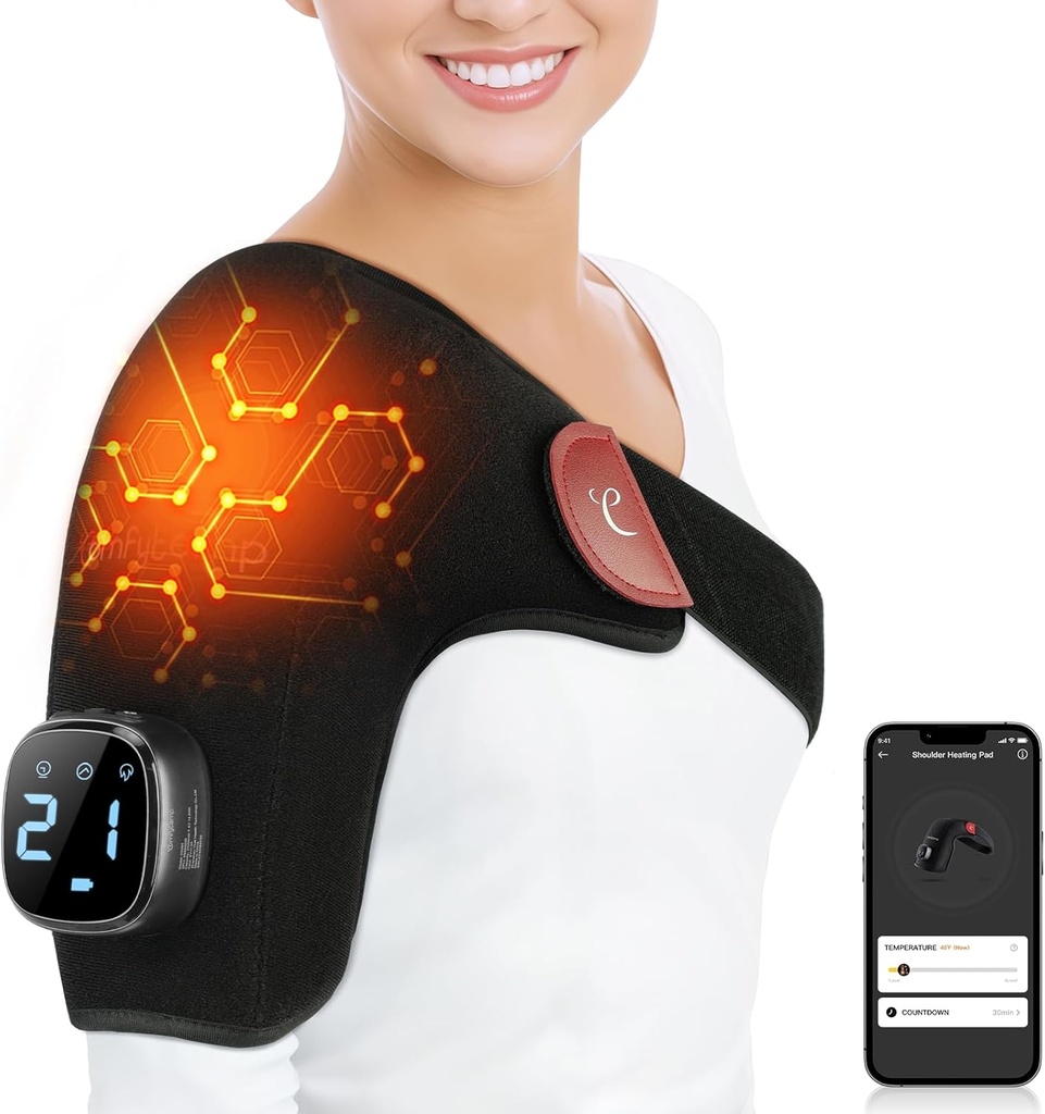 Comfytemp Cordless Holder Pad for Rotator Cuff Pain Relief, Ηλεκτρικό θερμαινόμενο Brace Wrace Wrace Wrap Control Wireless, Δώρα για τον μπαμπά μαμά, 9 Θερμότητα 10-30 Χρονόμετρα (No Massage S/M)