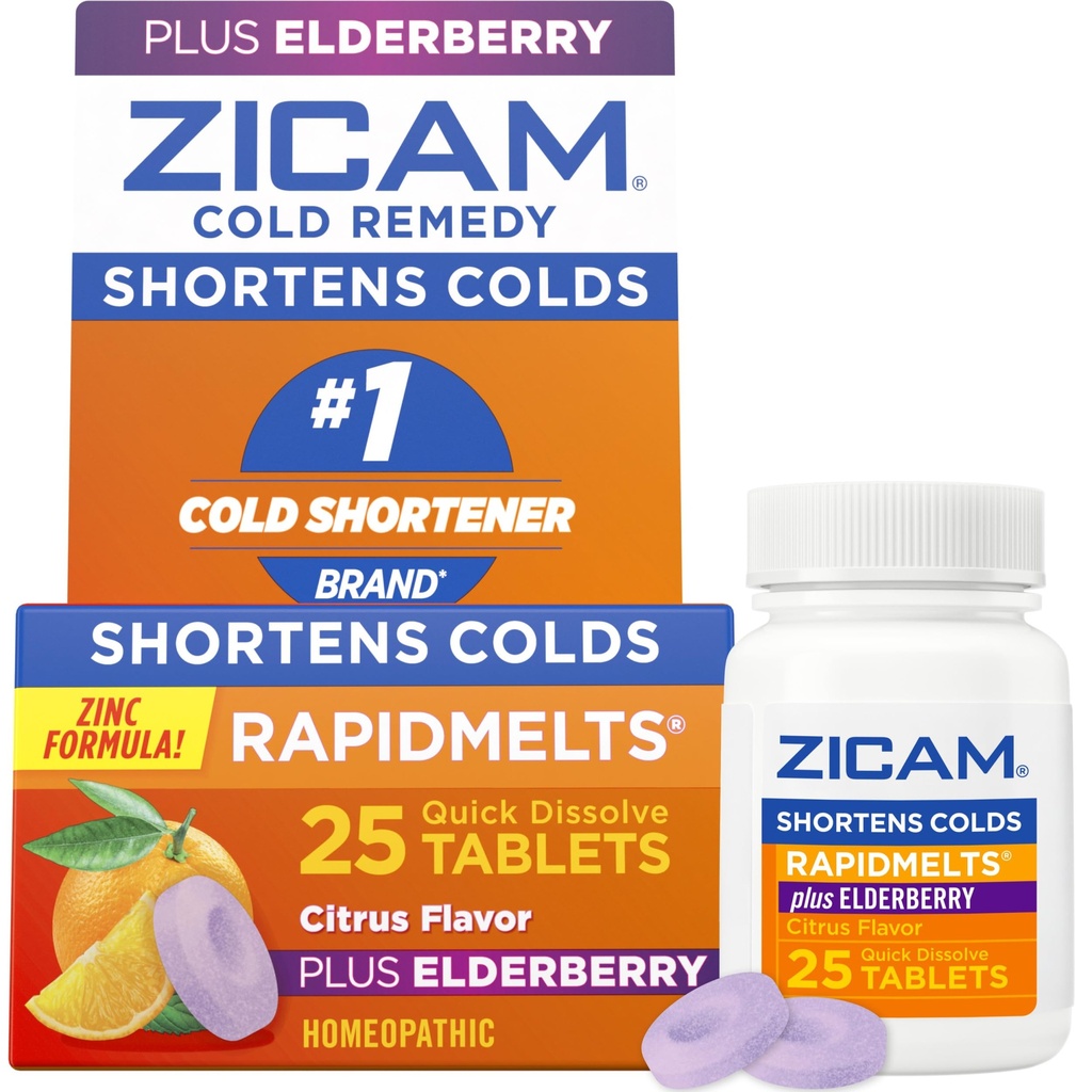 Zicam Ψυχρή θεραπεία ψευδάργυρος RapidMelts, Elderberry Citrus Flavor, Ομοιοπαθητική, Ψυχρή μείωση της ιατρικής, βραχυκύκλωμα κρύο διάρκεια, 25 κόμης