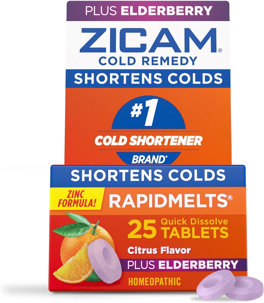 Zicam Ψυχρή θεραπεία ψευδάργυρος RapidMelts, Elderberry Citrus Flavor, Ομοιοπαθητική, Ψυχρή μείωση της ιατρικής, βραχυκύκλωμα κρύο διάρκεια, 25 κόμης