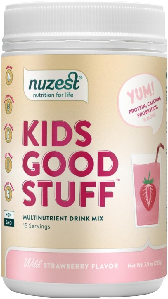 Nuzest - Kids Good Stuff - Vegan Smoothie Mix - Άγρια Φράουλα - Πολυβιταμινικό συμπλήρωμα διατροφής Πρωτεΐνη Shake - Γαλακτοκομικά Χωρίς - Υποστήριξη Ανάπτυξης και Ανάπτυξης - 225g/ 7.9 oz (15 Servings)