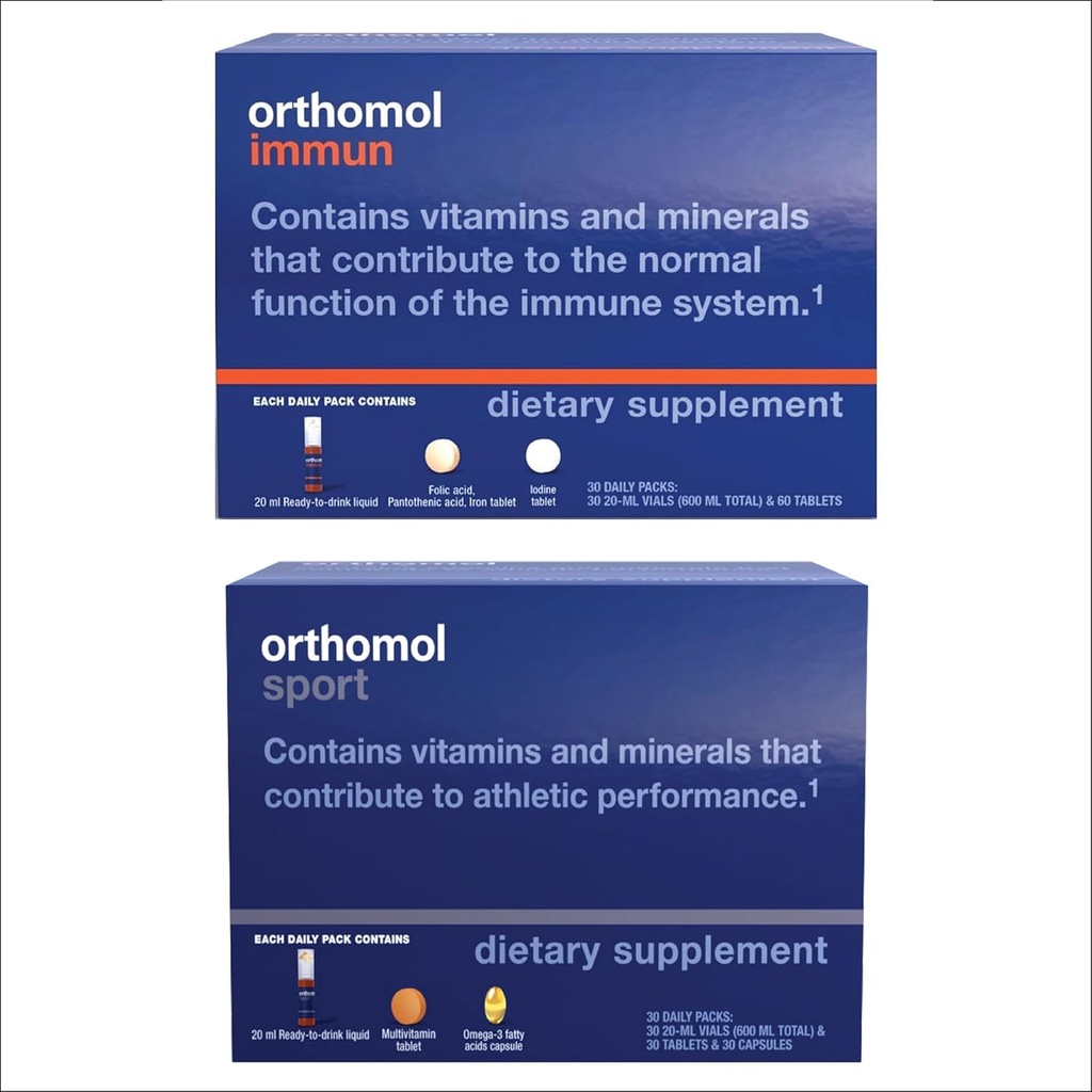 Orthomol Immun & Sport Vials, Αθλητική Διατροφή και Συμπληρώματα Υποστήριξης Ανοσοποιητικών, 30-Day Supply