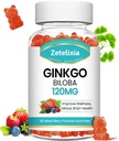 Ginkgo Biloba Gummies για γυναίκες και άνδρες, συμπλήρωμα εγκεφάλου Βελτίωση καλύτερη διάθεση και εστίαση, Vegan μικτή γεύση μούρου 60 κόμης