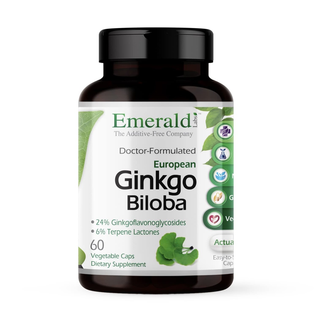 EMERALD LABS Ginkgo Biloba Extract - Συμπλήρωμα για την υγεία του εγκεφάλου - Προσφορές Αντιοξειδωτικό & Ενεργειακή Υποστήριξη - 60 κάψουλες λαχανικών (30-Day Supply)