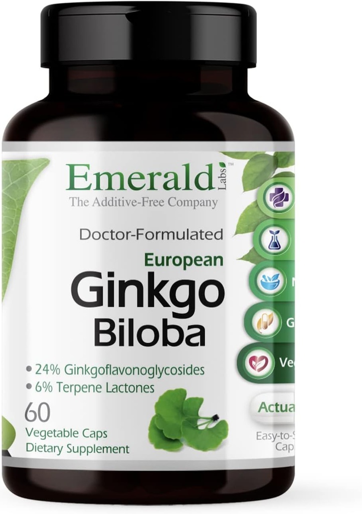 EMERALD LABS Ginkgo Biloba Extract - Συμπλήρωμα για την υγεία του εγκεφάλου - Προσφορές Αντιοξειδωτικό & Ενεργειακή Υποστήριξη - 60 κάψουλες λαχανικών (30-Day Supply)