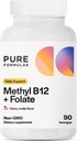 PureFormulas Methyl B12 + Folate Supplement, 1.000 mcg methylated B12 Supplement, 665 mcg Folate, Cherry Vanilla Flavor, methylated Vitamin B 12 - Non-GMO, 90 Lozenges