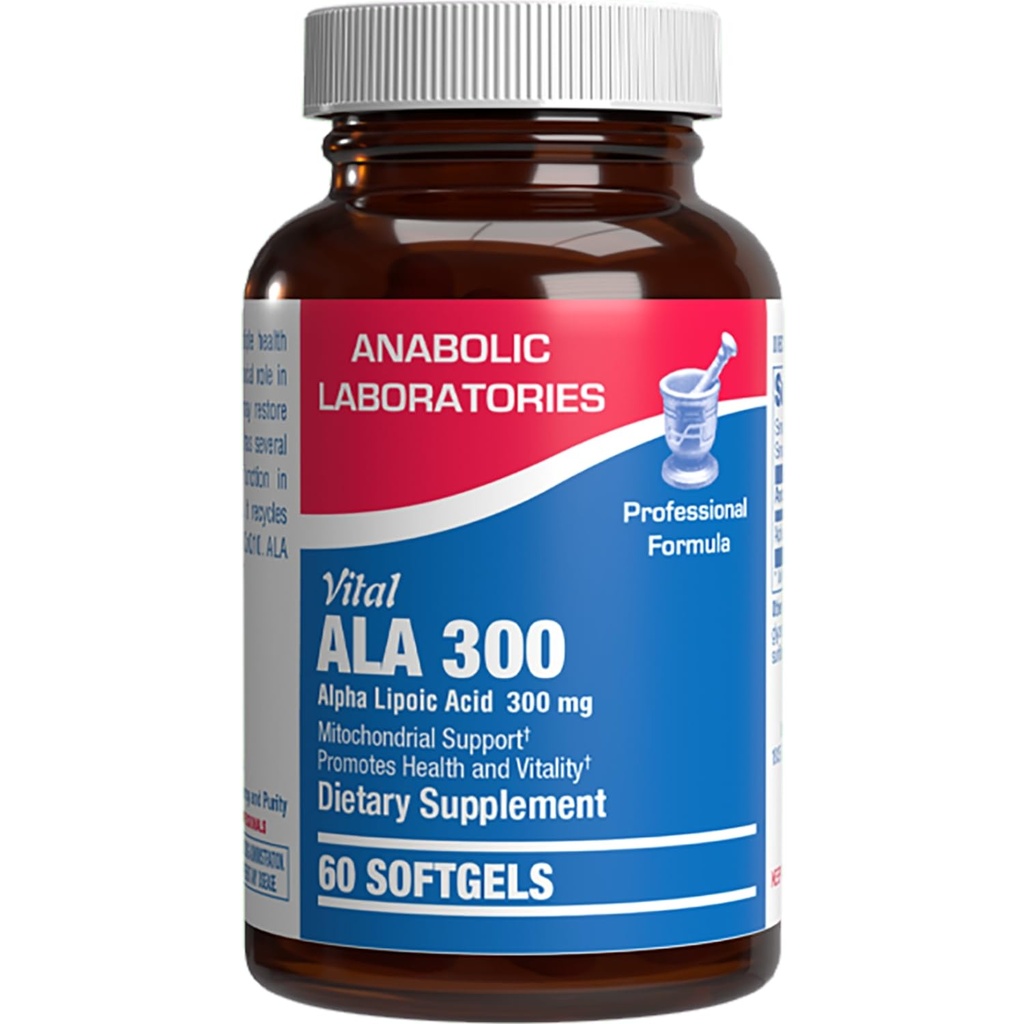 Alpha Lipoic Acid 300mg - Clinical Formula ALA Supplement for Liver Eye Brain Mitochondria Energy Antioxidant & Nerve Support - Μη-GMO Soy Free & Easy to Swallow Softgels - 60 Σερβιέτες