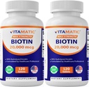Vitamatic High Potency Biotin 20000 mcg (20mg) με κερατίνη 100mg - 120 Vegetarian Tablets - Βιοτίνη Συμπληρώματα για Υγιεινό Δέρμα & Καρφάκια για Ενήλικες (120 Count (Pack of 2))