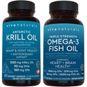 Viva Naturals 1250 mg Antarctic Krill Oil and 2,500 mg Triple-Strength Omega-3 Fish Oil Bundle, Providing Omega-3 EPA and DHA