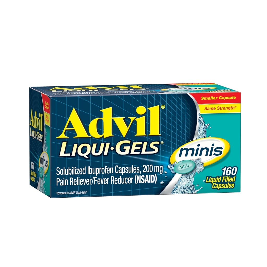 Advil Liqui-Gels Minis Pain Reliever and Fever Reducer, Pain Medicine for Adults with Ibuprofen 200mg for Pain Relief - 160 Liquid Filled Capsles