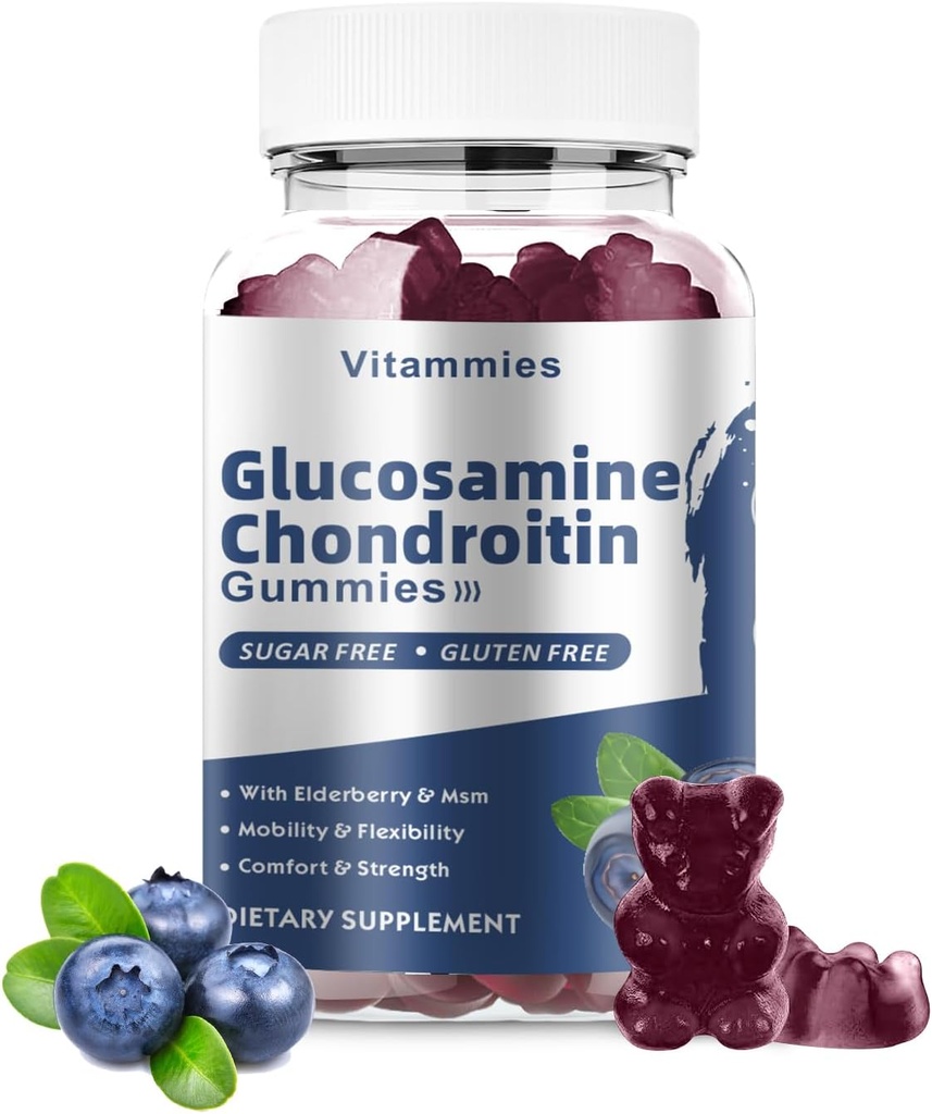 Glucosamine Chondroitin Gummies με MSM & Elderberry Extra Strength - Κοινή Υποστήριξη, Αντιοξειδωτικό ανοσοποιητικό συμπλήρωμα υποστήριξης για ενήλικες, άνδρες και γυναίκες Ορυκτά, συνένζυμο Q10, DHA- 60 Gummies