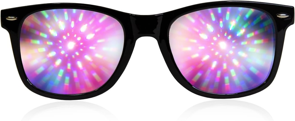 GlofX μαύρο πλαίσιο Halo γυαλιά περίθλασης – Laser Etched for Halo Light Effects, Ανθεκτικό & Ευέλικτο για Raves & Festivals