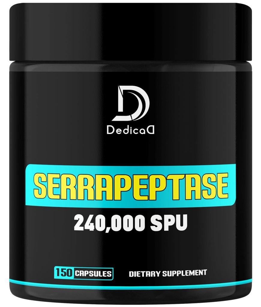 DEDICAD Serrapeptase Supplement 240,000 SPU - 150 Capsules for Smooth Breathing, Heart Health & Immune System Support - 75-Serving Supply