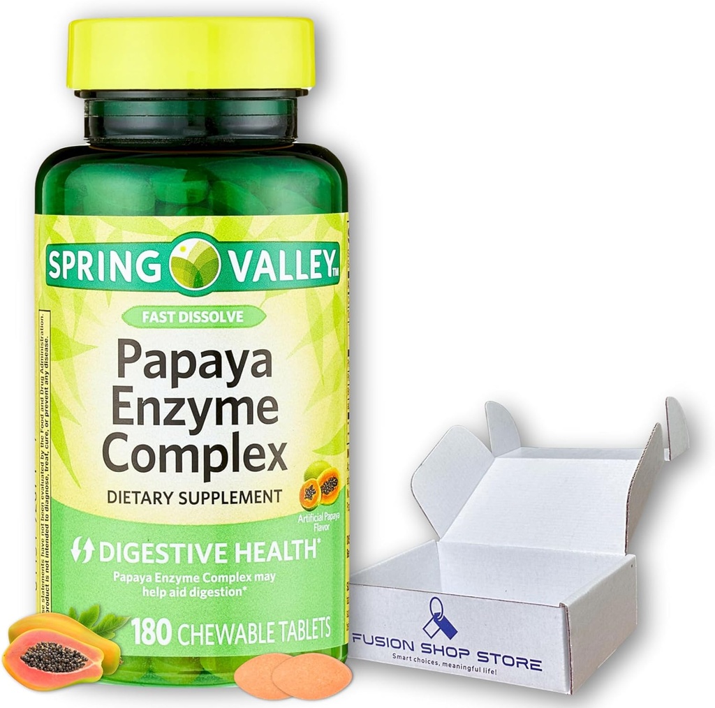 Papaya Enzymes Chewable- Complex Tablets Συμπλήρωμα διατροφής, 180 Count (Pack of 1), Boxed by Fusion Store