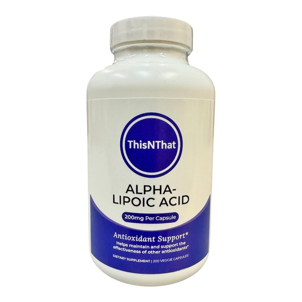 ThisNThat 200 Count Alpha Lipoic Acid Antioxidant Dietary Supplement, 200mg Veggie Capsules