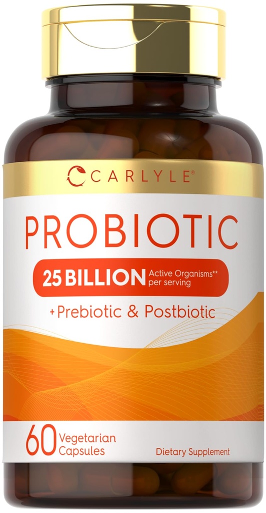 Carlyle Probiotic with Prebiotics & Postbiotics | 25 Billion CFU | 60 Capsules | Supplement for Women & Men | Powder Pills | Vegetarian, Non-GMO & Gluten Free