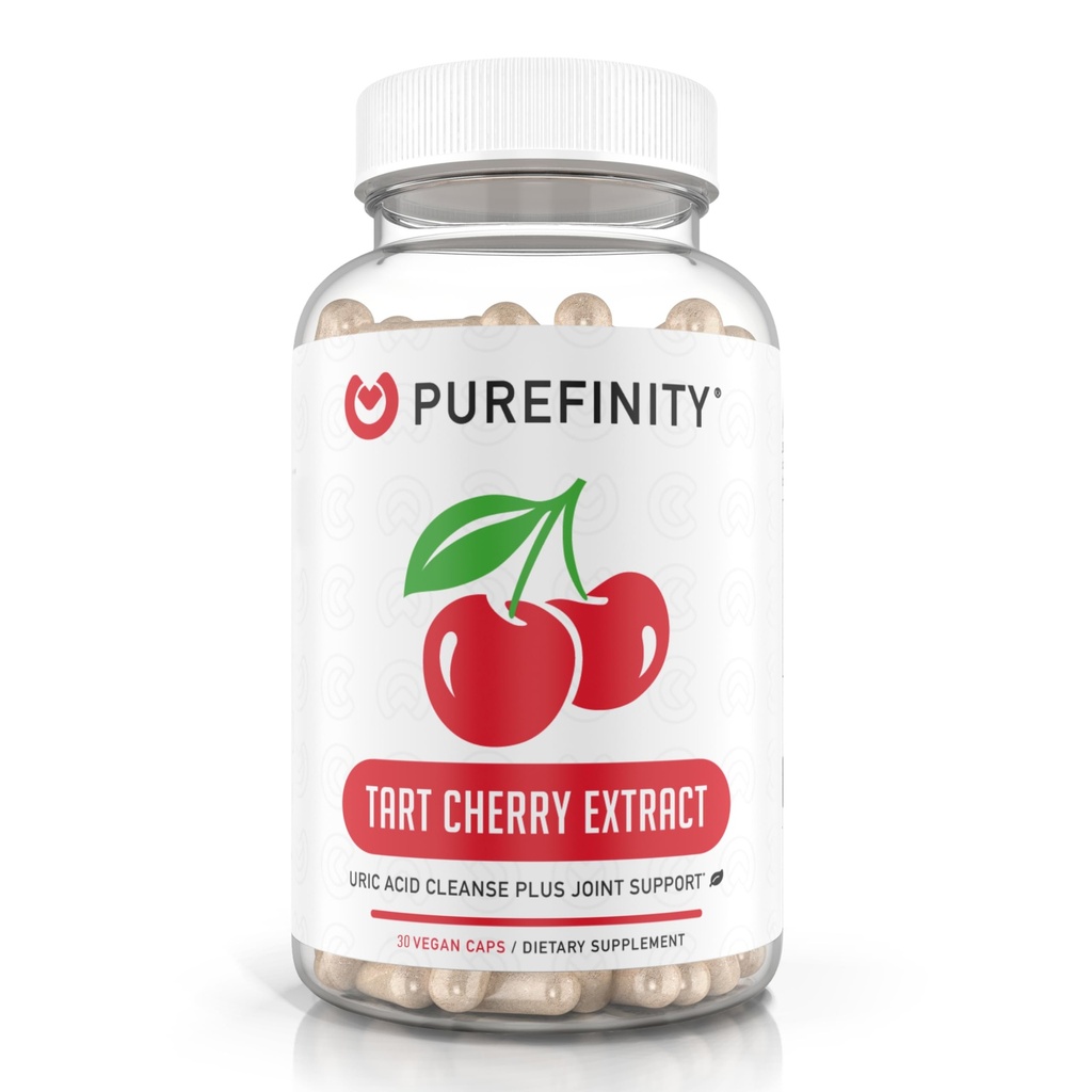 PUREFINITY Tart Cherry Κάψουλες – Uric Acid Flush & Cleanse για την υποστήριξη της κοινής & μυϊκή άνεση με το ακατέργαστο εκχύλισμα, μη GMO, χωρίς γλουτένη, Vegan – 30 Count (1 μήνας προμήθεια)