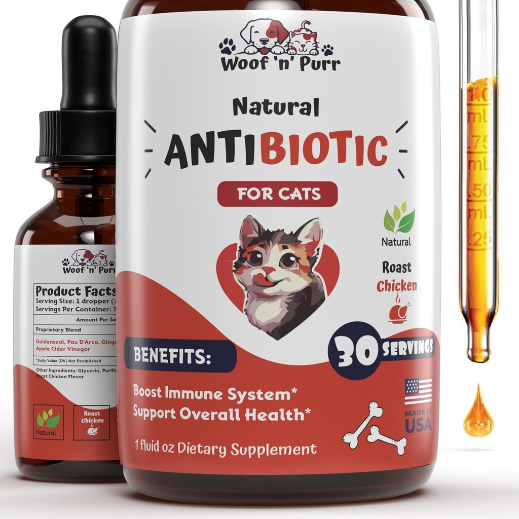 Natural Cat Antibiotic - Αντιβιοτικά για γάτες - Pet Antibiotics - Cat Antibiotics - Cat Allergy Relief for Cats - Antibiotic for Cats - Cat UTI Antibiotics - 1 fl oz: Ψητό κοτόπουλο άρωμα