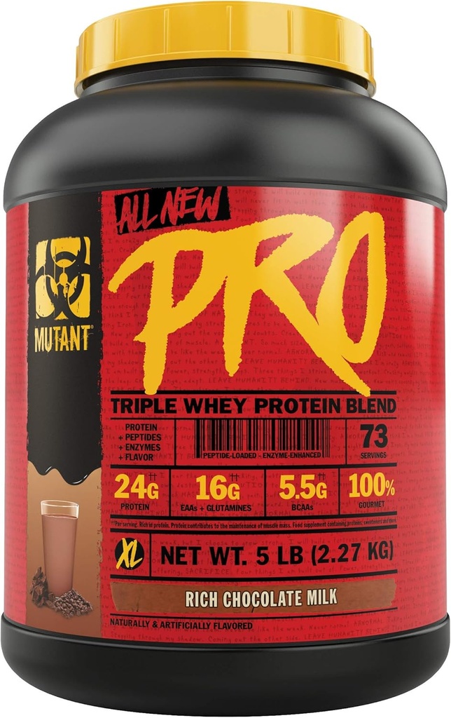 Mutant Pro – Triple Whey Protein Powder Supplement – Time-Released for Enhanced Amino Acid Absorption – Decadent Gourmet Flavors – 5 lbs – Πλούσια σοκολάτα