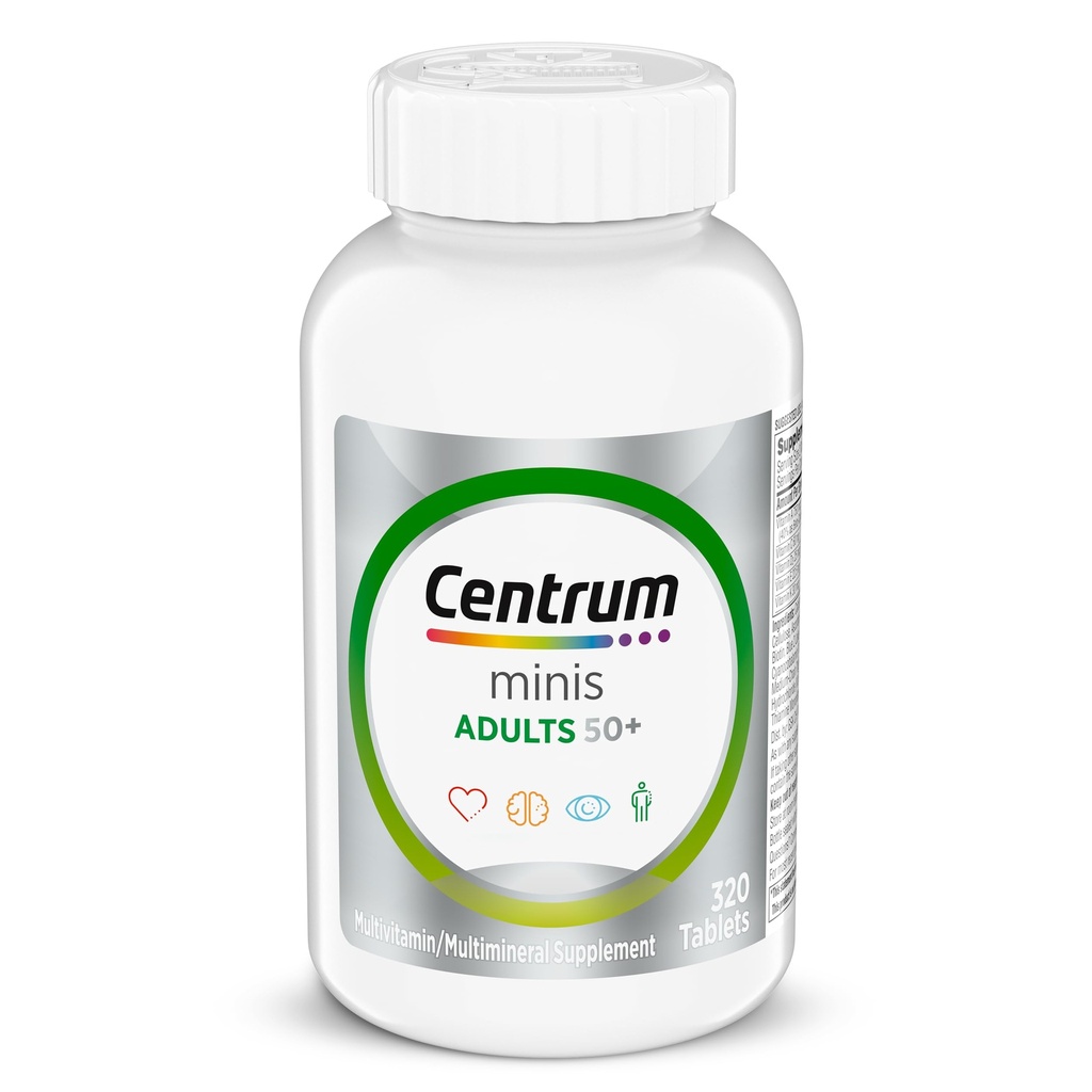 Centrum Minis Silver Multivitamin for Adults 50 Plus, Multimineral Supplement, Vitamin D3, B-Vitamins, Gluten Free, Μη-GMO Συστατικά, Υποστηρίζει τη μνήμη και τη γνώση σε ηλικιωμένους ενήλικες - 320 Ct