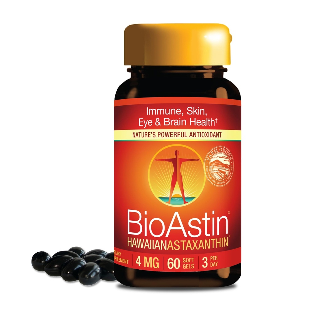 Nutrex Hawaii BioAstin Hawaiian Aspaxanthin - 4mg, 60 Softgels - Farm-Direct Premium συμπλήρωμα αντιοξειδωτικών για την υποστήριξη των ματιών, του δέρματος, των αρθρώσεων και του ανοσοποιητικού συστήματος υγεία - Μη GMO & Gluten-free