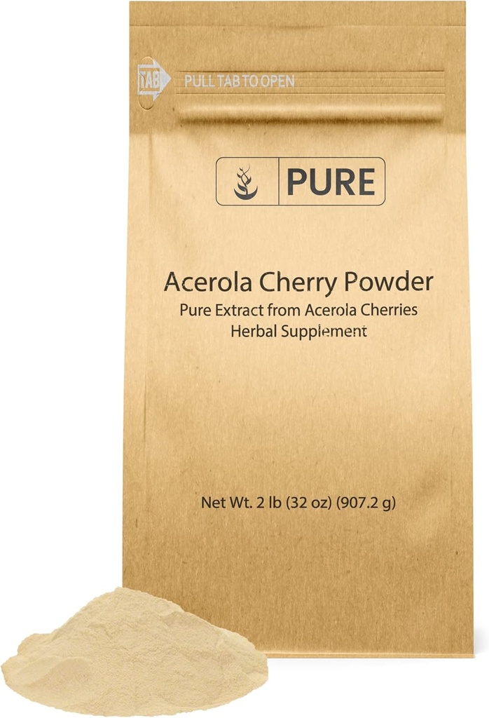 PURE αρχικά ΣΥΣΤΑΤΙΚΑ Acerola Cherry Powder (2 lb) Μη ΓΤΟ, Χωρίς γλουτένη, Οικολογική συσκευασία